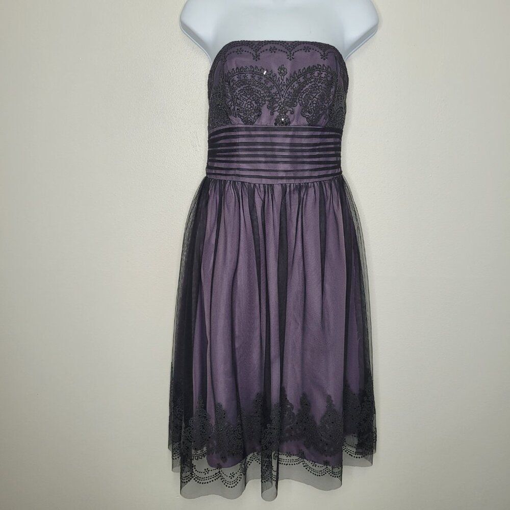 Vintage y2k dark purple black lace mesh bella whimsygoth strapless dress 8